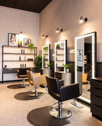 Modern salon interior with styling chairs